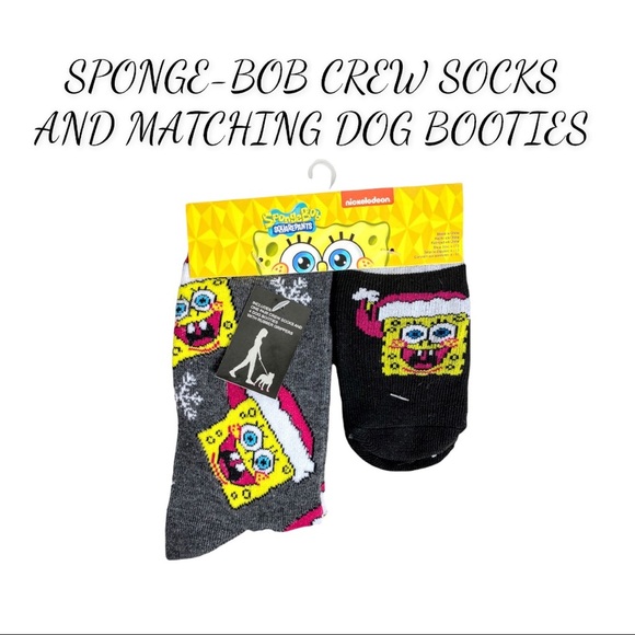 NWT SPONGE BOB CREW SOCKS AND MATCHING DOG BOOTIES - Picture 8 of 11